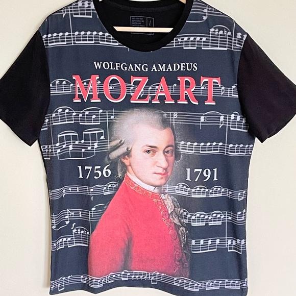 Wolfgang Amadeus Mozart Classical Music All Over Black T Shirt Adult Large - Picture 3 of 8